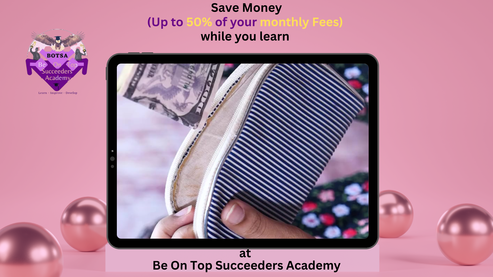 Load video: Save Money while you learn at Be On Top Succeeders Academy  If you are a registered students with us for at least 3 year, you can learn more and sign up for this program. Text the phrase &quot;Save Money&quot; to 1-868-310-6362   Go to www.beontopcity.com for a FREE eBook  #savemoney  #learning  #studentbenefits